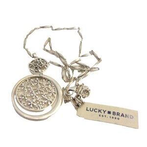 Lucky Brand Necklace Silver Metal Circle 17.5" Long Abstract Floral Design New